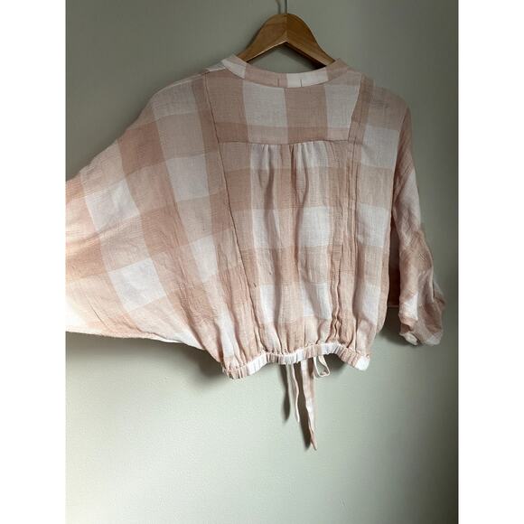 Gimmicks Gingham Plaid Pink Blouse Small Tie Top Crop Dainty Feminine Soft Cozy - Picture 5 of 5